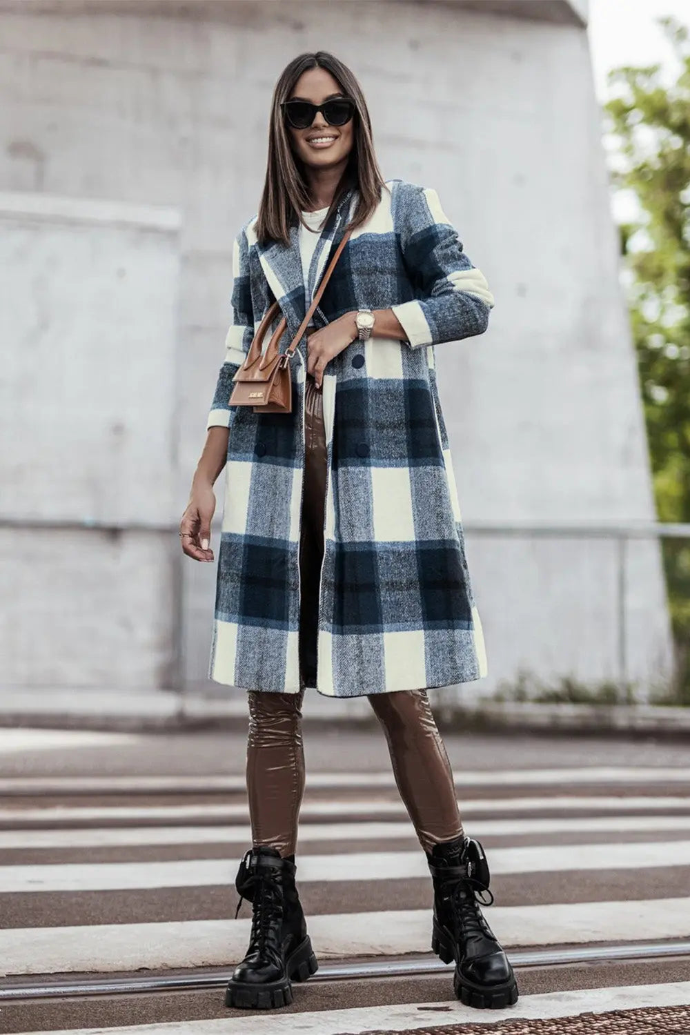 Double Take Full-Size Plaid Lapel Coat - Whispering Desires Shoppe