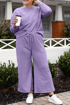 Double Take Full Size Textured Long Sleeve Top and Drawstring Pants Set - Whispering Desires Shoppe
