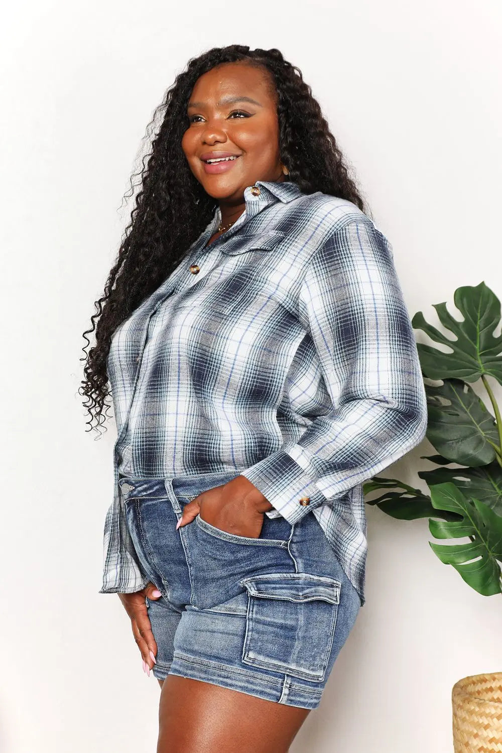 Mandy Women's Plaid Dropped-Shoulder Shirt - Whispering Desires Shoppe