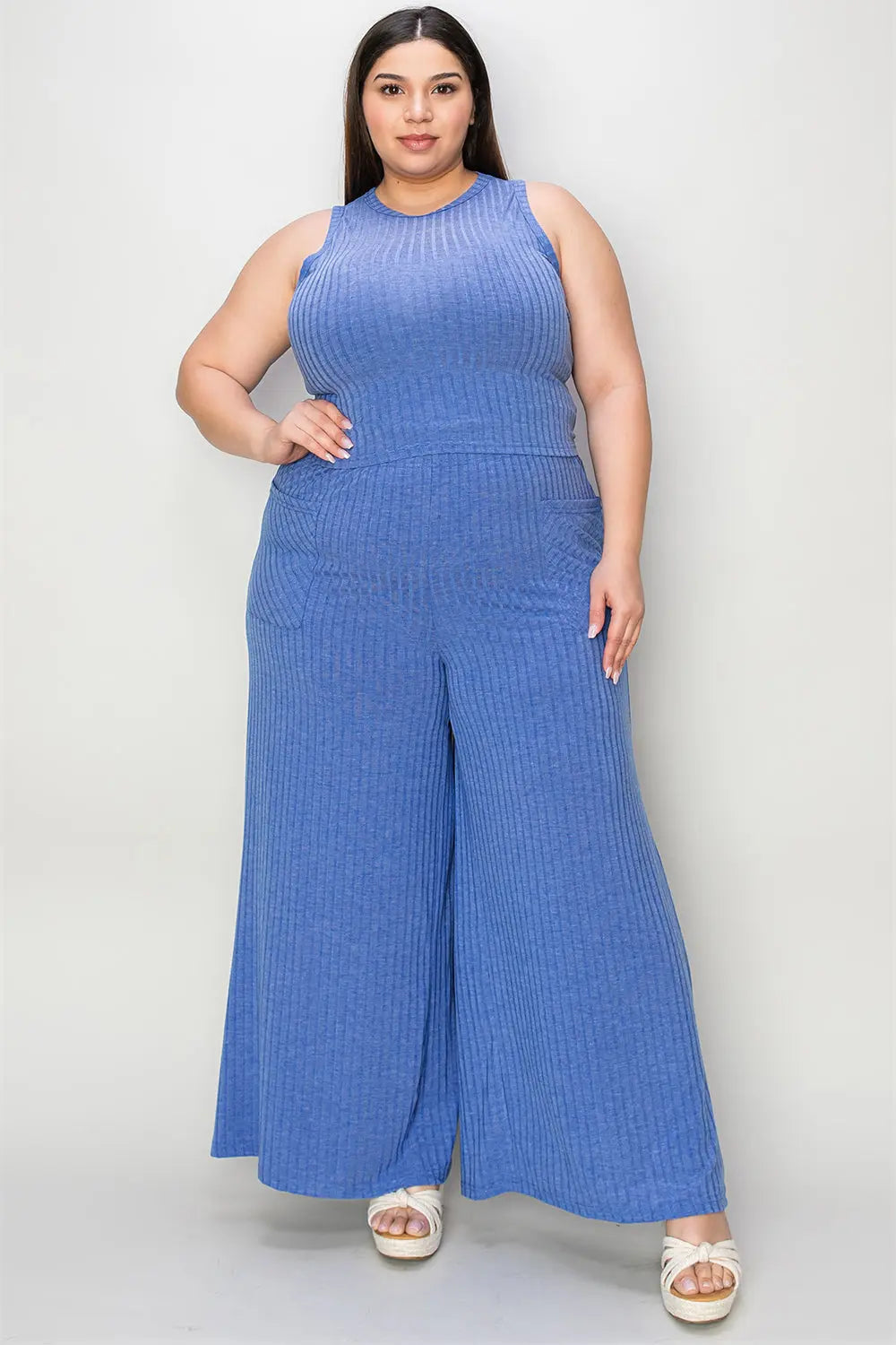 Ribbed Tank & Wide-Leg Pants Two-Piece Set - Whispering Desires Shoppe