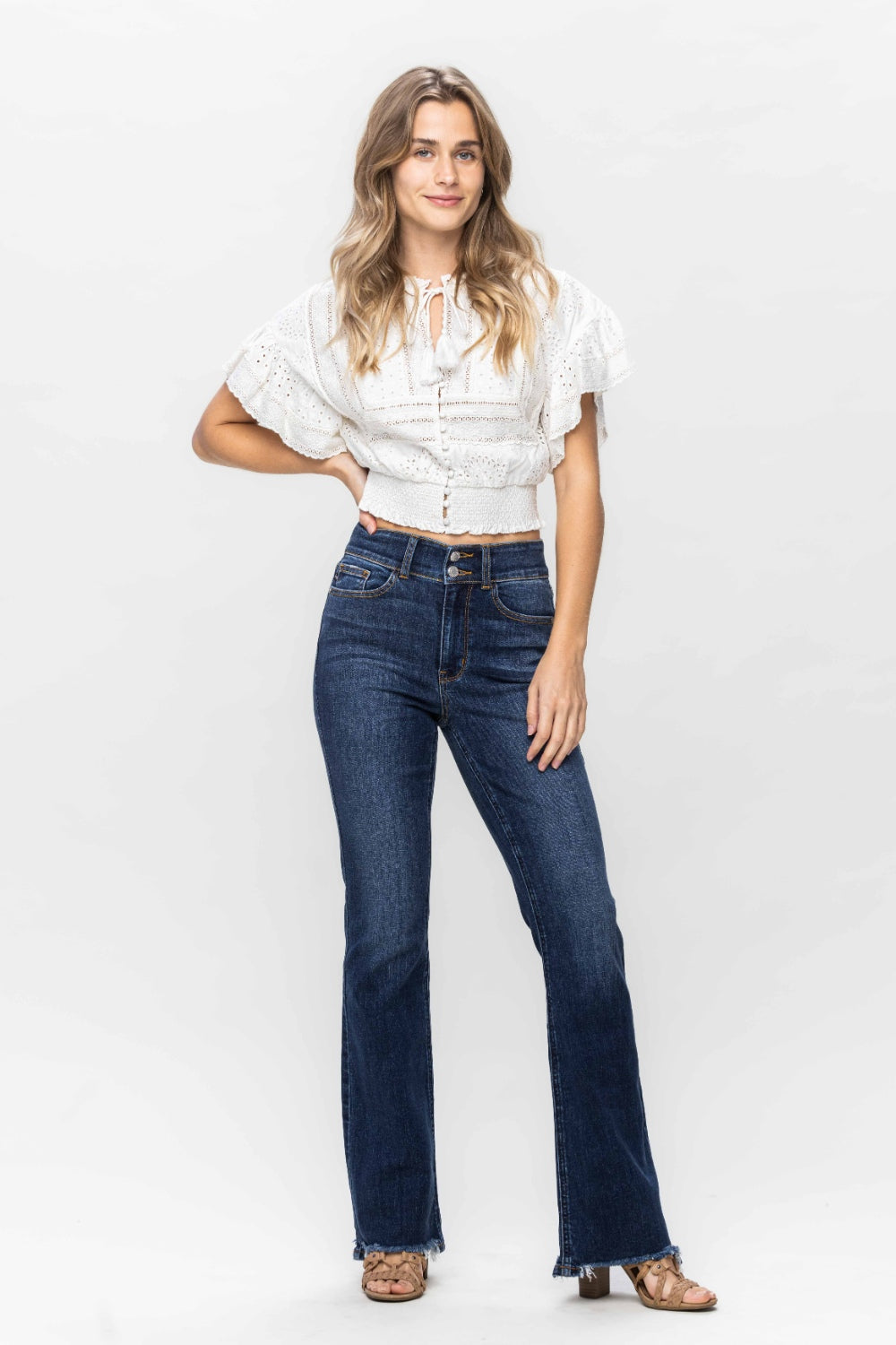 Judy Blue Frayed Hem Bootcut Jeans - Whispering Desires Shoppe