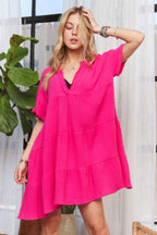 ADORA Tiered Notched Short Sleeve Dress - Whispering Desires Shoppe