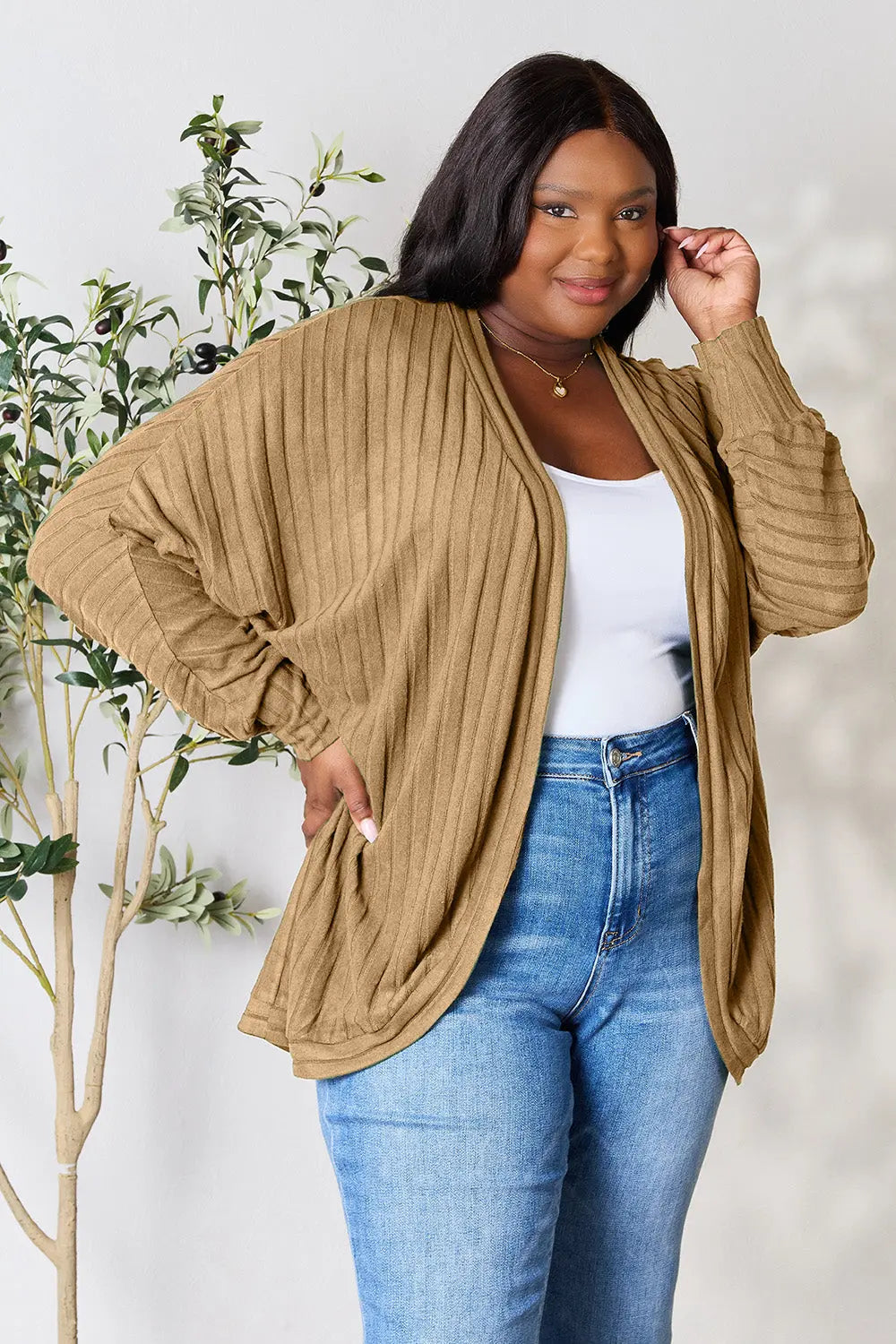 Basic Bae Ribbed Cocoon Cardigan (Full-Size) - Whispering Desires Shoppe