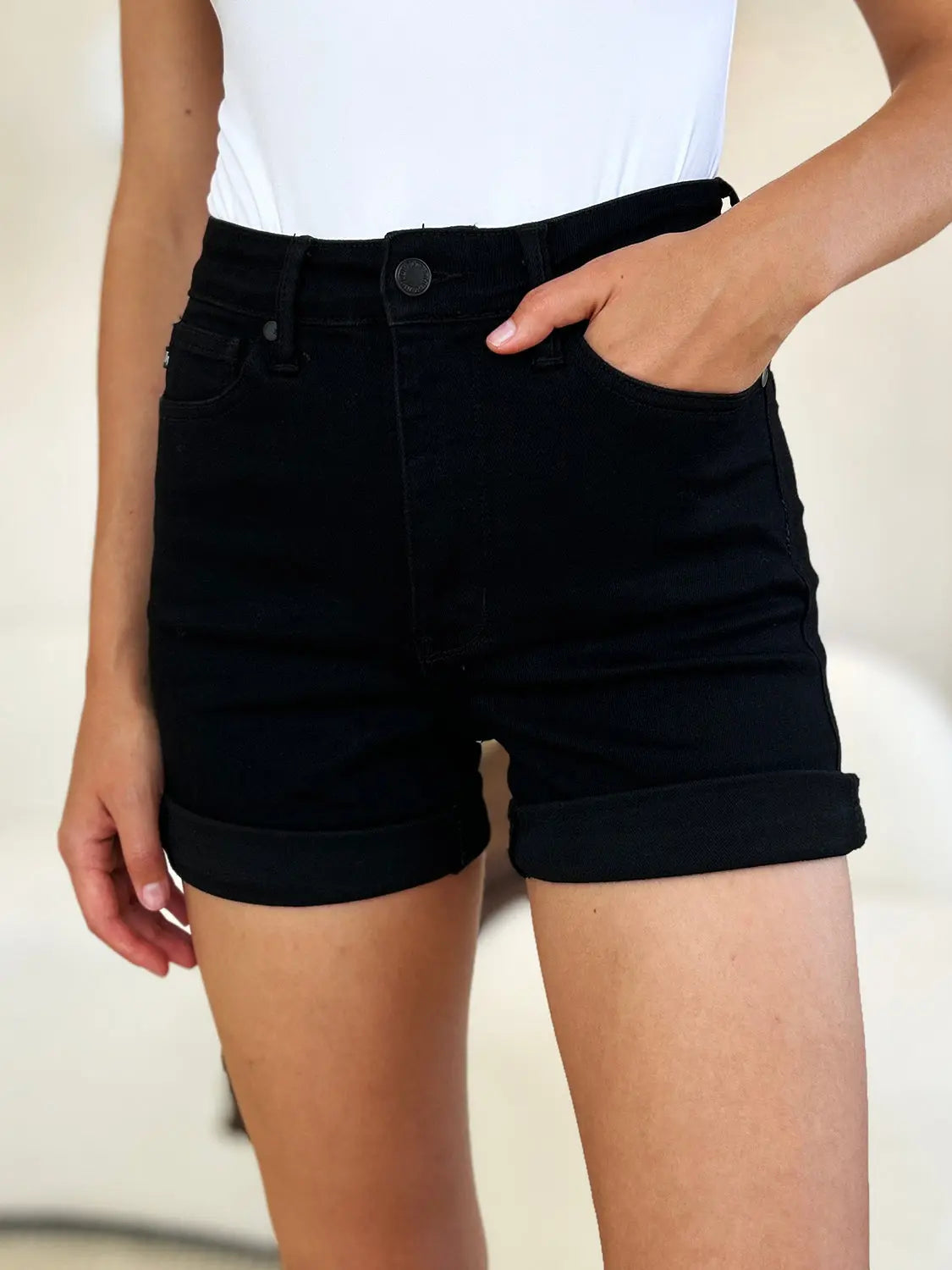 Judy Blue High Waist Tummy Control Cuffed Denim Shorts - Whispering Desires Shoppe