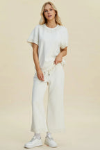 Double Take Full Size Pearl Detail Round Neck Top and Pants Set - Whispering Desires Shoppe