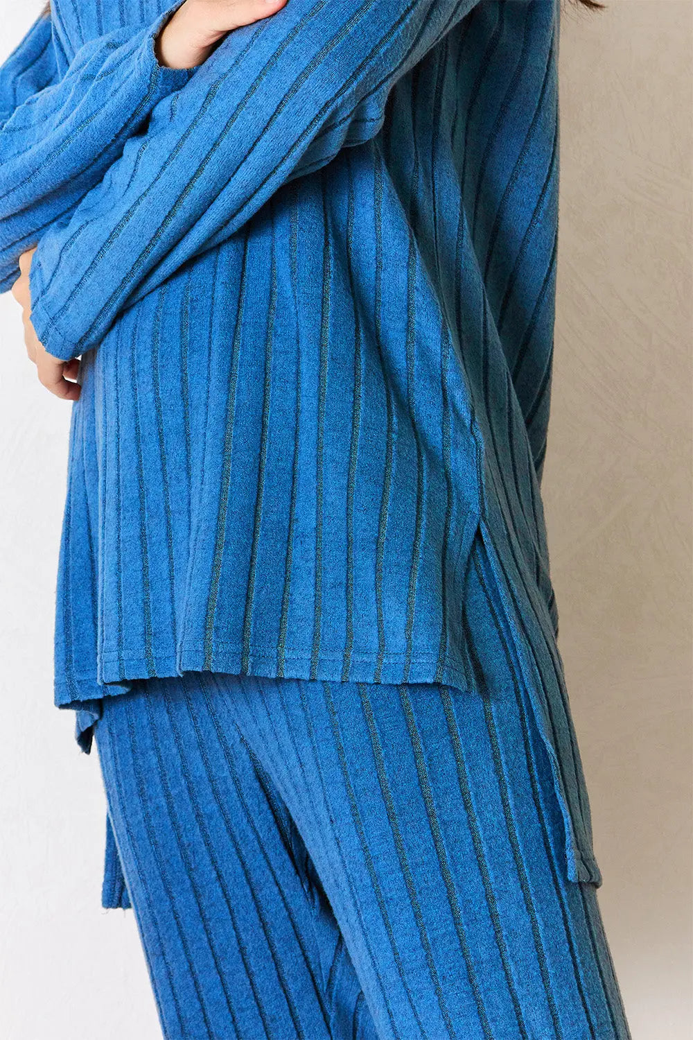 Trendsi Basic Bae Ribbed High-Low Top and Pants 2-Piece Loungewear Set - Whispering Desires Shoppe