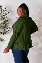 Double Take Ruffle-Hem Button Blouse - Whispering Desires Shoppe