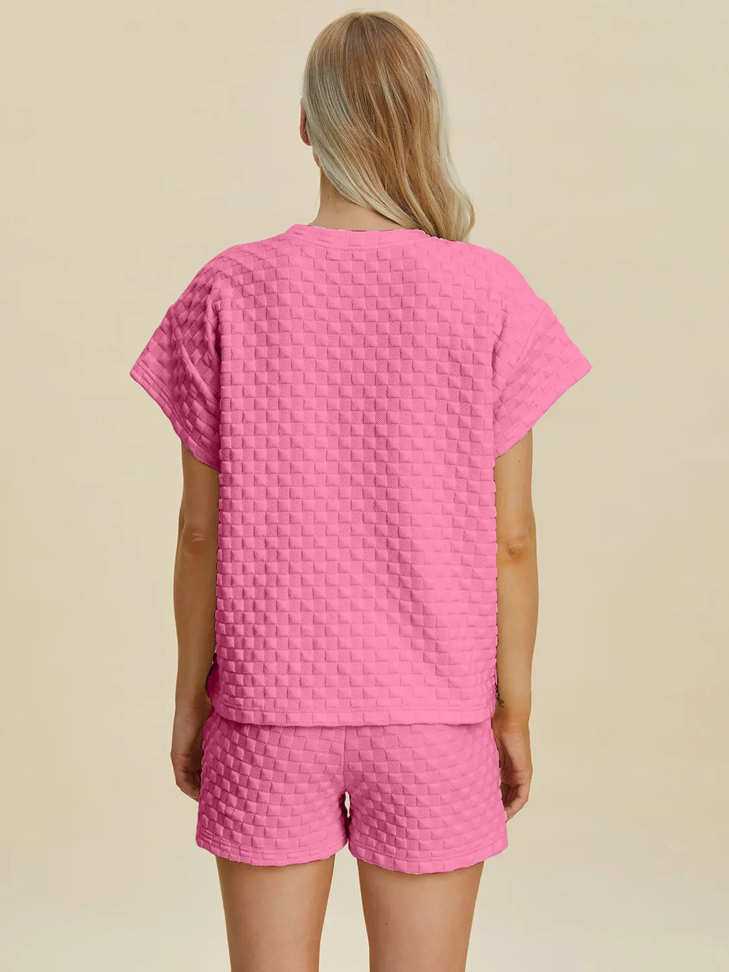 Double Take Textured T-Shirt & Drawstring Shorts Set - Whispering Desires Shoppe