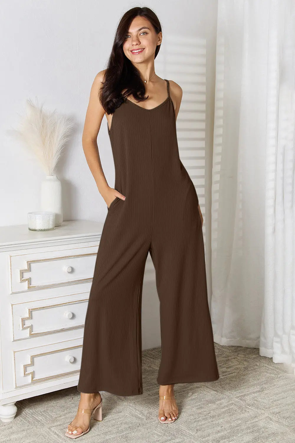 Basic Bae V-Neck Spaghetti Strap Jumpsuit - Whispering Desires Shoppe
