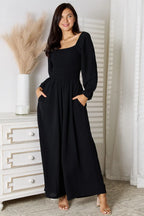 Double Take Square-Neck Jumpsuit with Pockets - Whispering Desires Shoppe