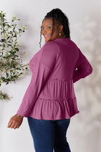 Double Take Ruffle-Hem Button Blouse - Whispering Desires Shoppe