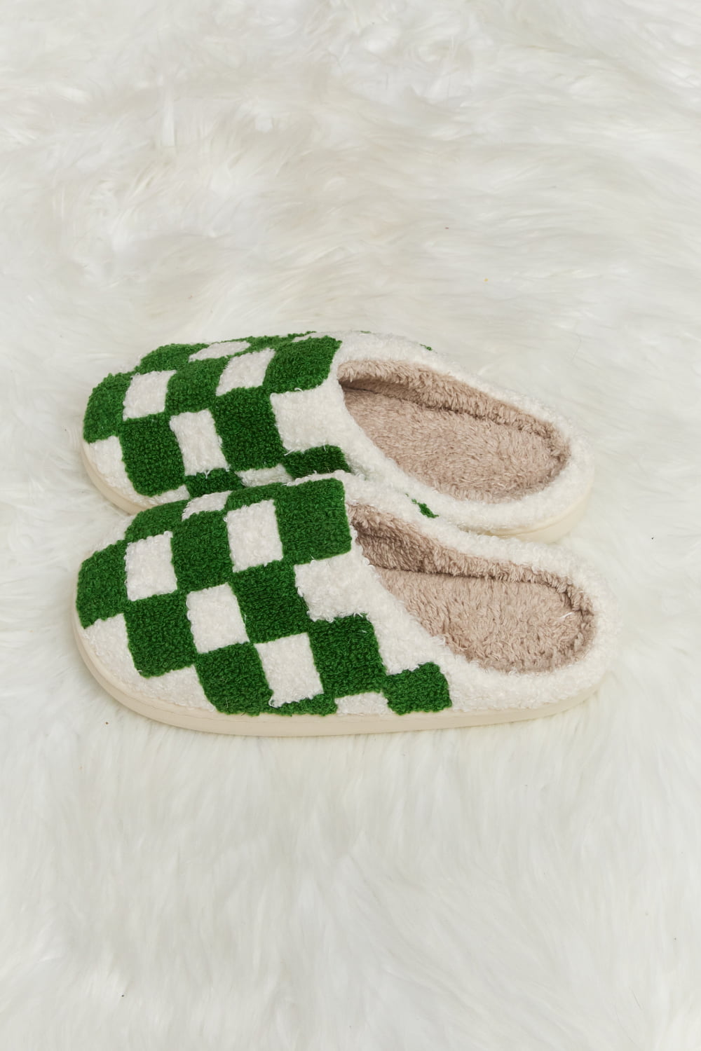 Melody Checkered Print Plush Slide Slippers - Whispering Desires Shoppe