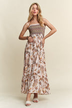 ADORA Smocked Printed Square Neck Tie Shoulder Cami Dress - Whispering Desires Shoppe