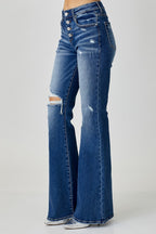 RISEN Distressed Button-Fly Flare Jeans - Whispering Desires Shoppe