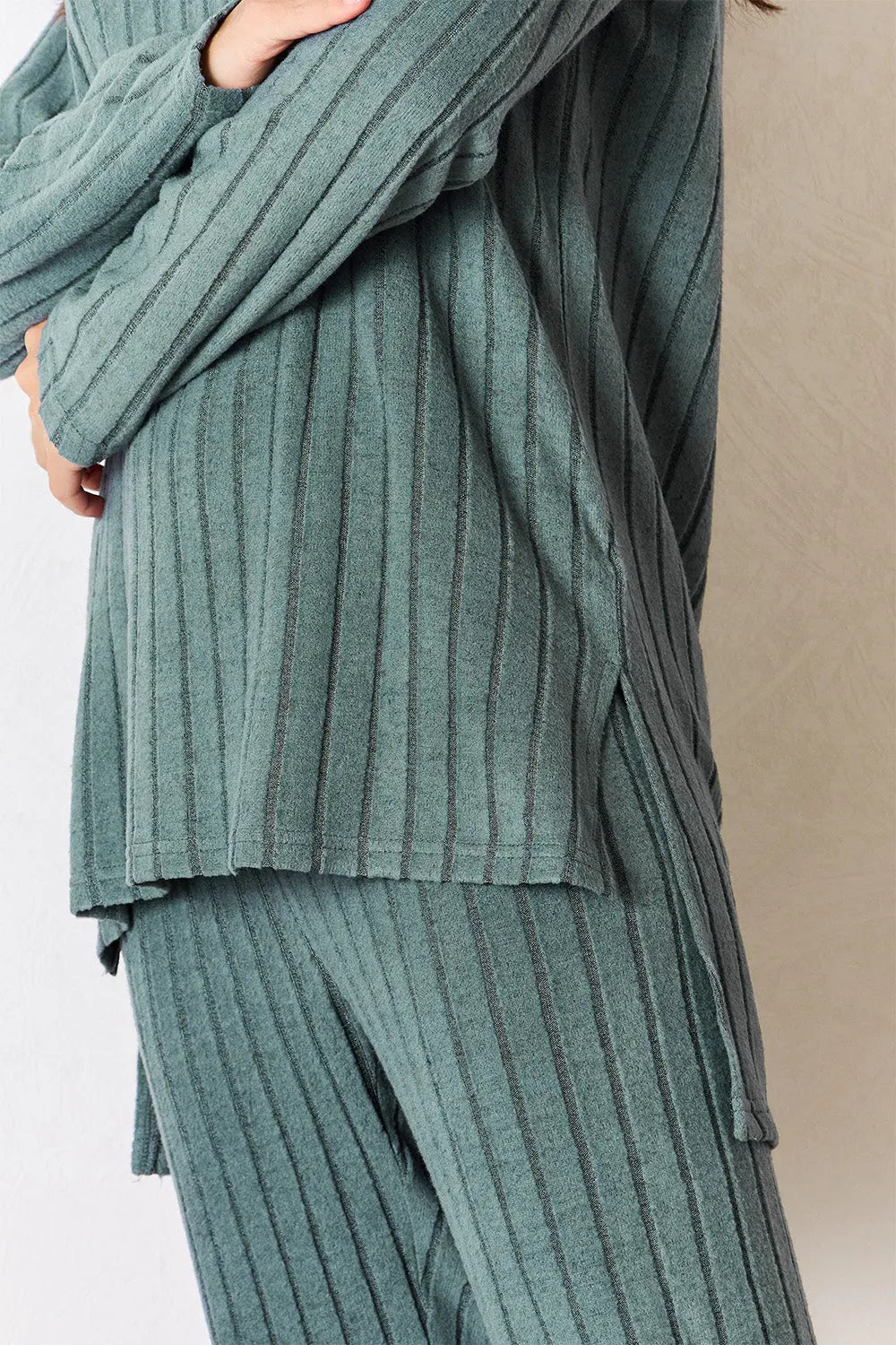 Trendsi Basic Bae Ribbed High-Low Top and Pants 2-Piece Loungewear Set - Whispering Desires Shoppe