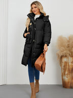 Long Sleeve Longline Hooded Winter Coat - Whispering Desires Shoppe