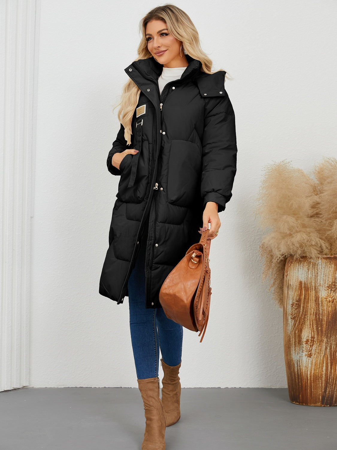 Long Sleeve Longline Hooded Winter Coat - Whispering Desires Shoppe