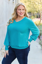 Basic Bae V-Neck Lantern Sleeve Top — Full Sizes - Whispering Desires Shoppe