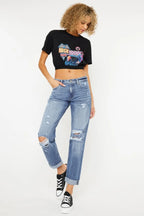 Kancan Mid-Rise Distressed Straight Jeans - Whispering Desires Shoppe