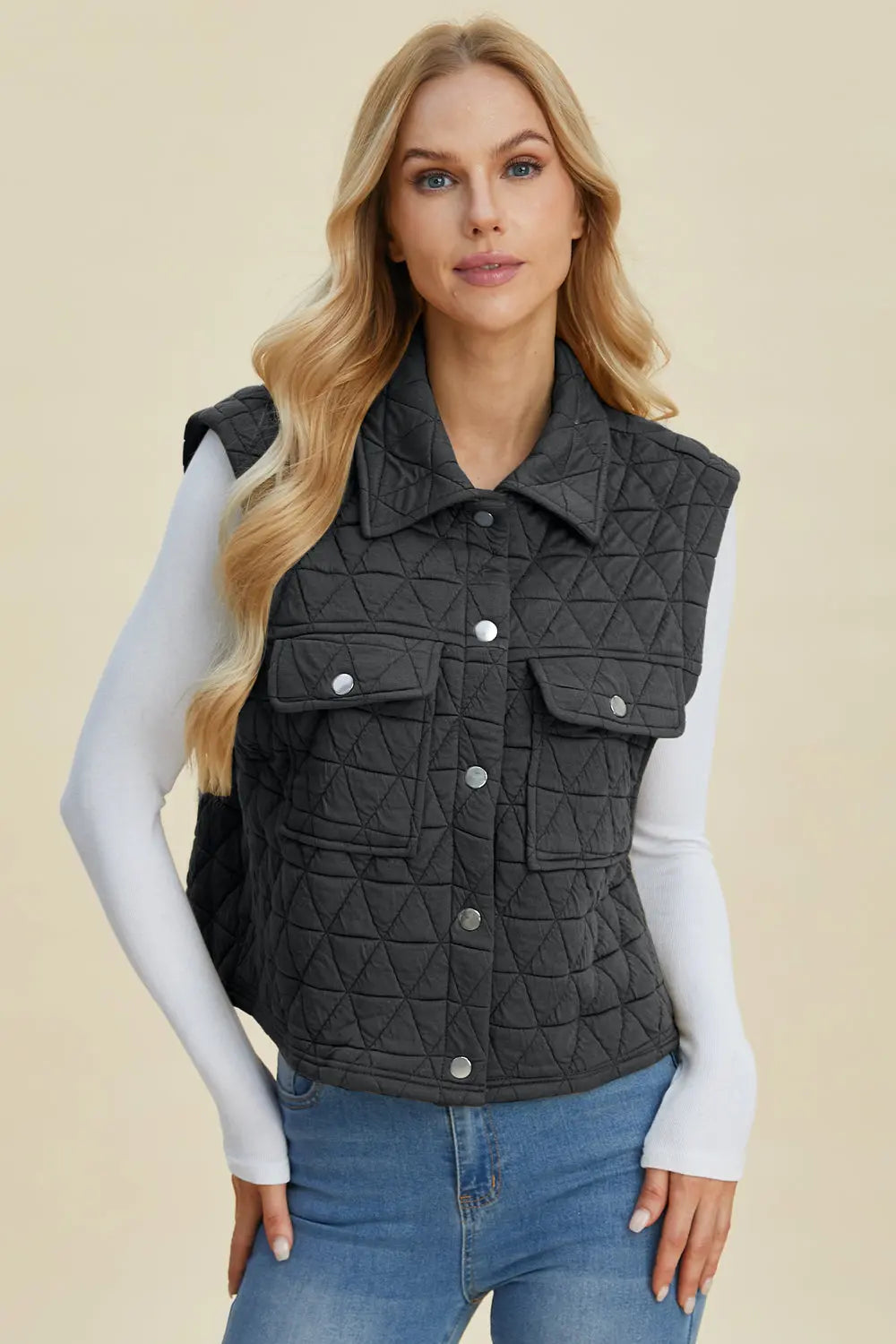 Double Take Pocketed Snap-Front Vest Coat - Whispering Desires Shoppe
