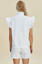 Double Take Flounce Sleeve Top & Drawstring Shorts - Whispering Desires Shoppe
