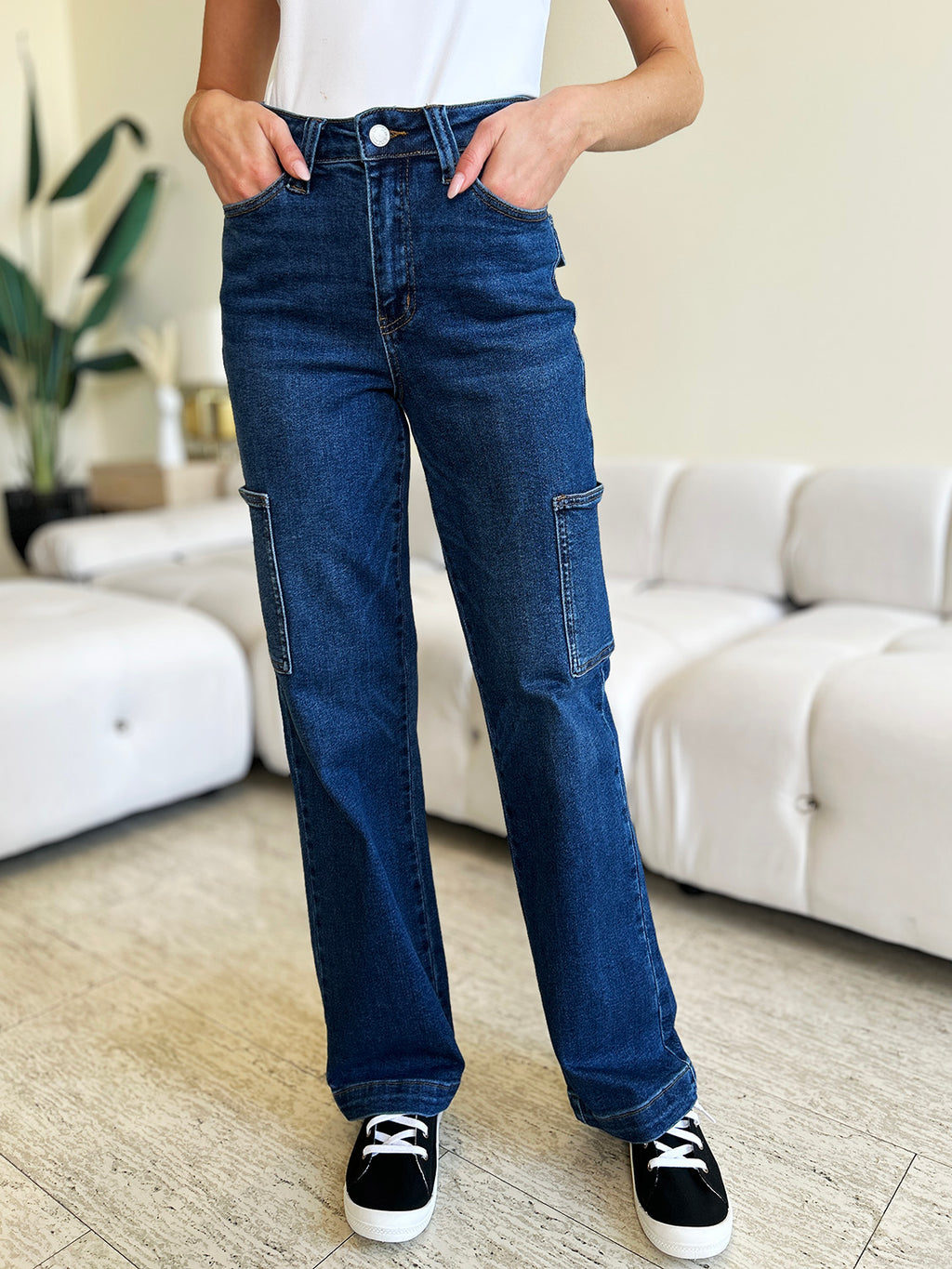 Judy Blue High Waist Straight Cargo Jeans - Whispering Desires Shoppe