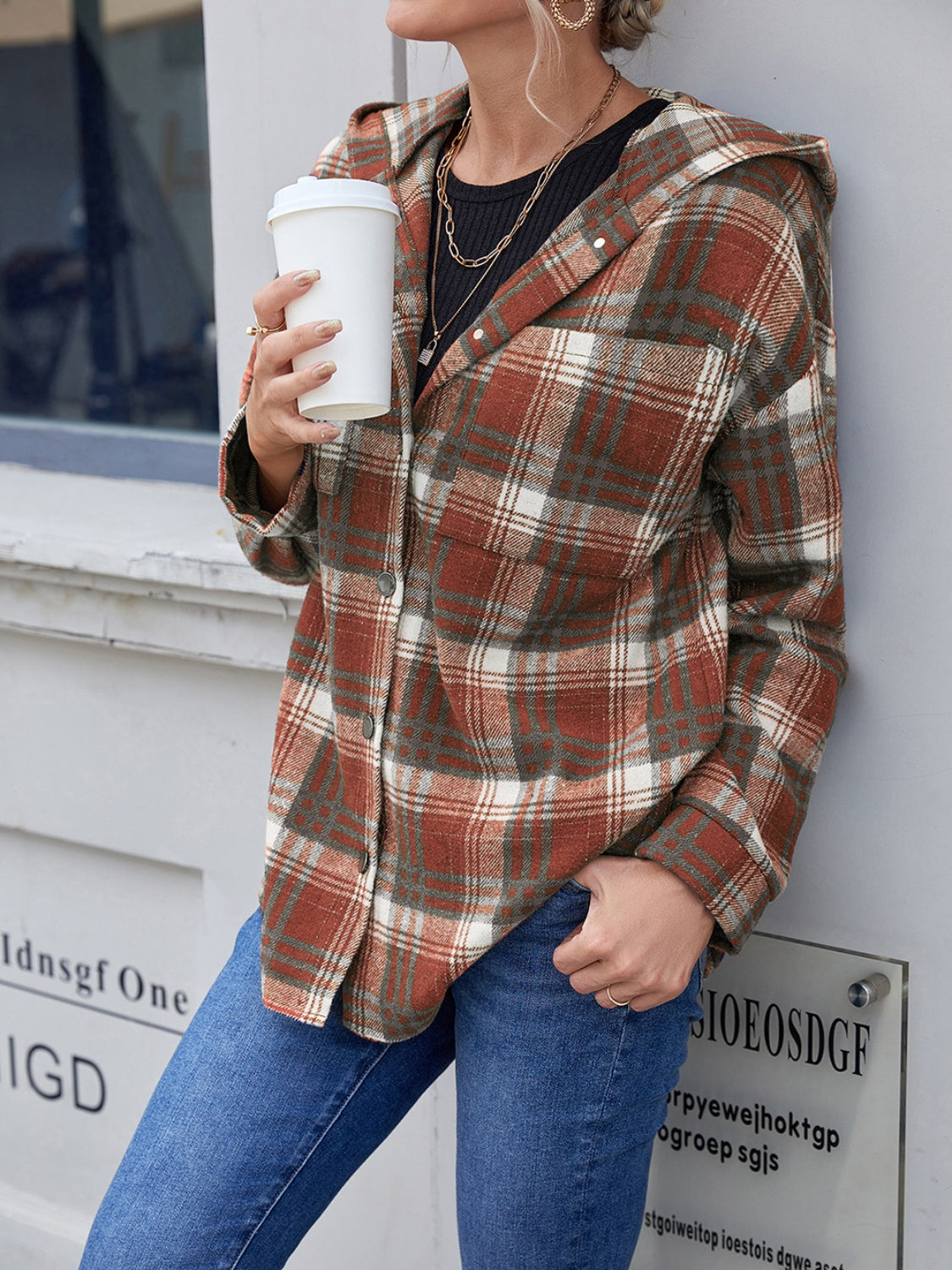 Ivy Lane Plaid Button Up Long Sleeve Hooded Jacket - Whispering Desires Shoppe