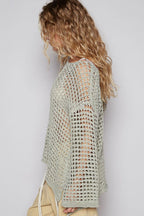 POL Side Slit Openwork Long Sleeve Knit Cover Up - Whispering Desires Shoppe