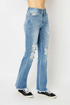 Judy Blue Distressed Raw-Hem Bootcut Jeans - Whispering Desires Shoppe
