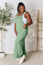 Double Take Wide-Strap Ribbed Overall with Pockets - Whispering Desires Shoppe