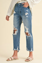 Annie Wear Distressed Raw Hem Cropped Jeans - Whispering Desires Shoppe