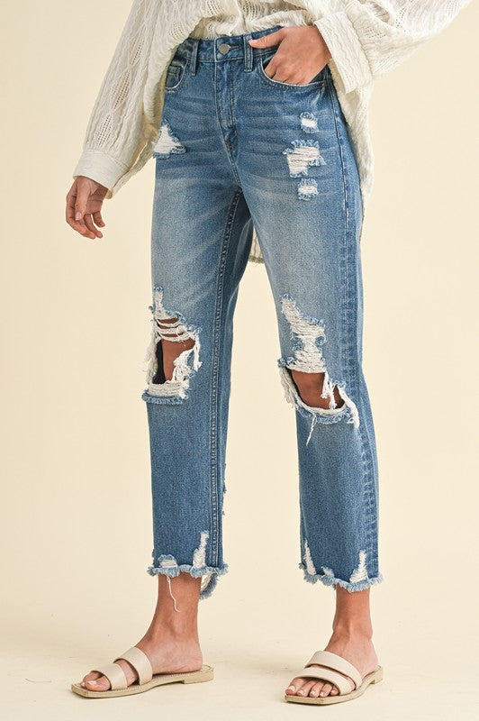 Annie Wear Distressed Raw Hem Cropped Jeans - Whispering Desires Shoppe