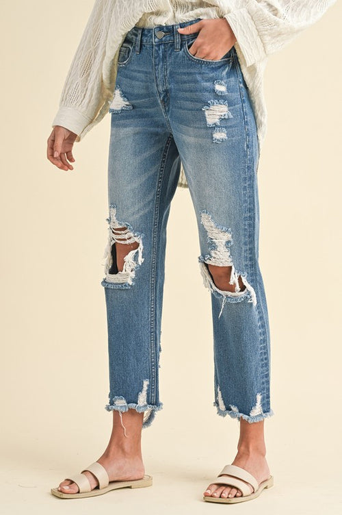 Annie Wear Distressed Raw Hem Cropped Jeans - Whispering Desires Shoppe