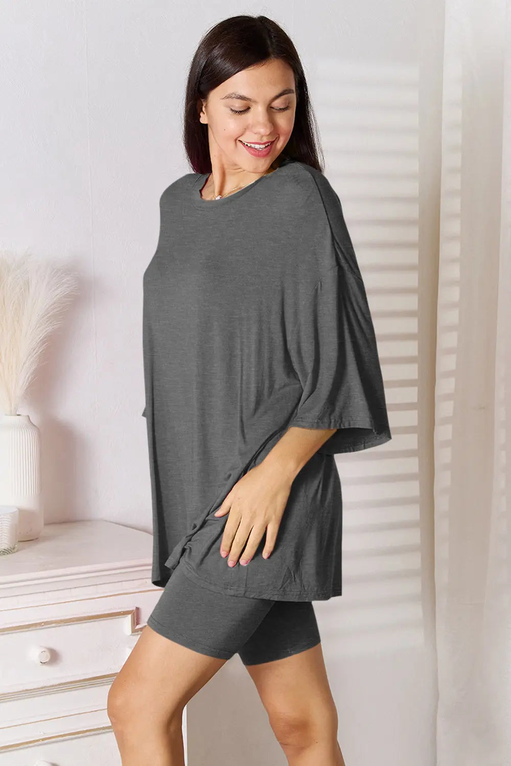 Basic Bae Soft Rayon 3/4 Sleeve Top & Shorts Set - Whispering Desires Shoppe