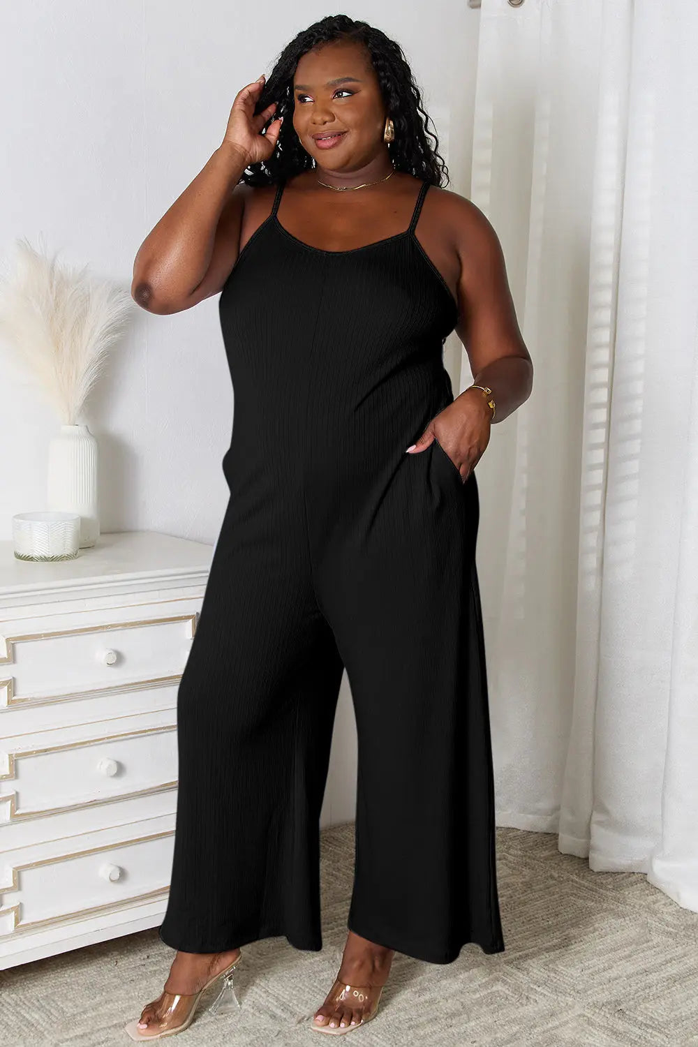 Basic Bae V-Neck Spaghetti Strap Jumpsuit - Whispering Desires Shoppe