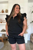 Double Take Flounce Sleeve Top & Drawstring Shorts - Whispering Desires Shoppe