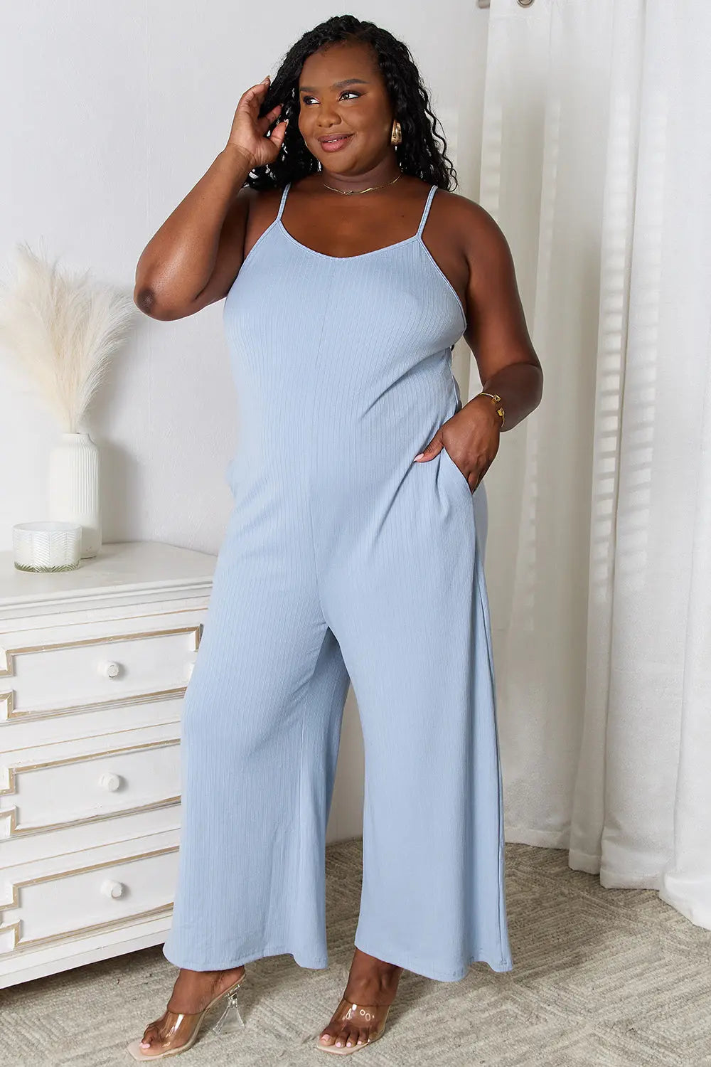 Basic Bae V-Neck Spaghetti Strap Jumpsuit - Whispering Desires Shoppe