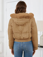 Pocketed Long Sleeve Cropped Hooded Winter Coat - Whispering Desires Shoppe