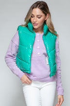 Snobbish Zip Up Turtleneck Shiny Quilted Vest - Whispering Desires Shoppe