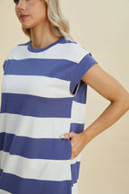 Striped Cap-Sleeve Mini Dress — Cotton-Blend Comfort - Whispering Desires Shoppe