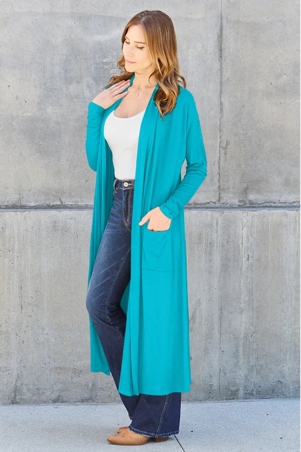 Basic Bae Open-Front Long Sleeve Cover Up - Whispering Desires Shoppe