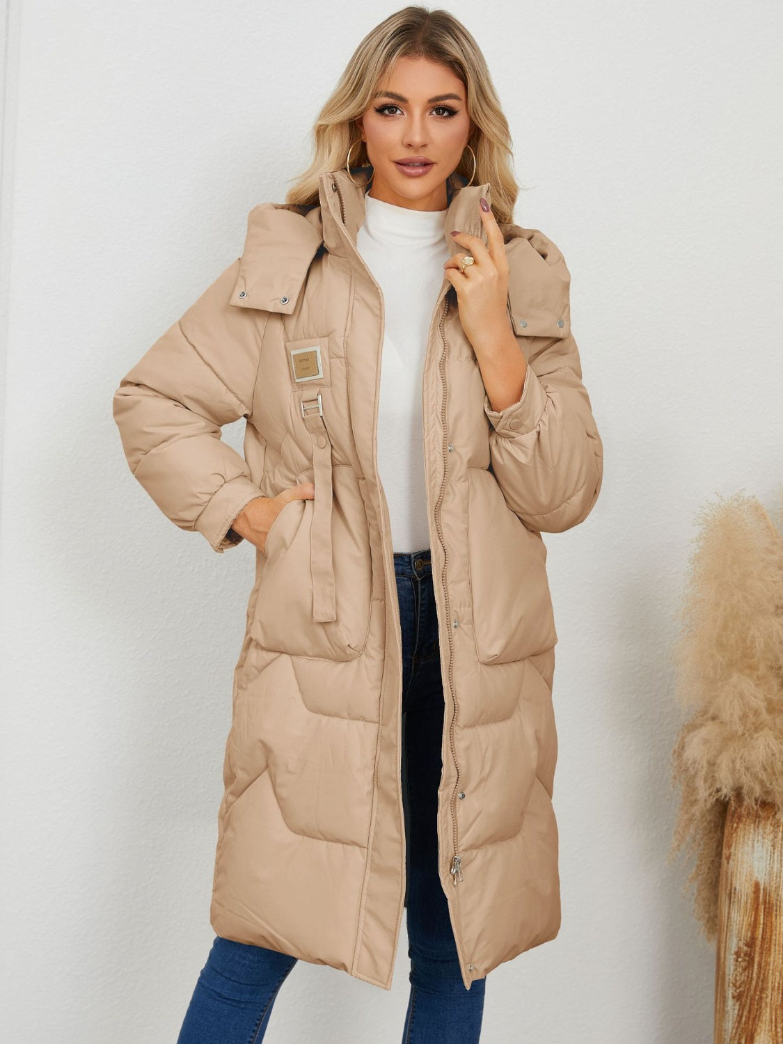 Long Sleeve Longline Hooded Winter Coat - Whispering Desires Shoppe