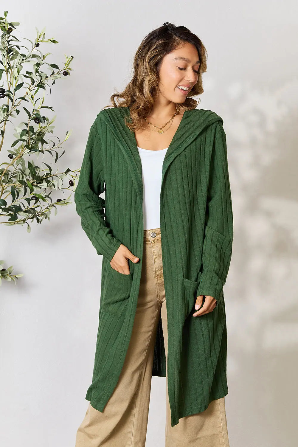 Basic Bae Pocketed Longline Hooded Cardigan - Whispering Desires Shoppe