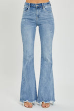 Risen High-Rise Frayed Hem Flare Jeans - Whispering Desires Shoppe
