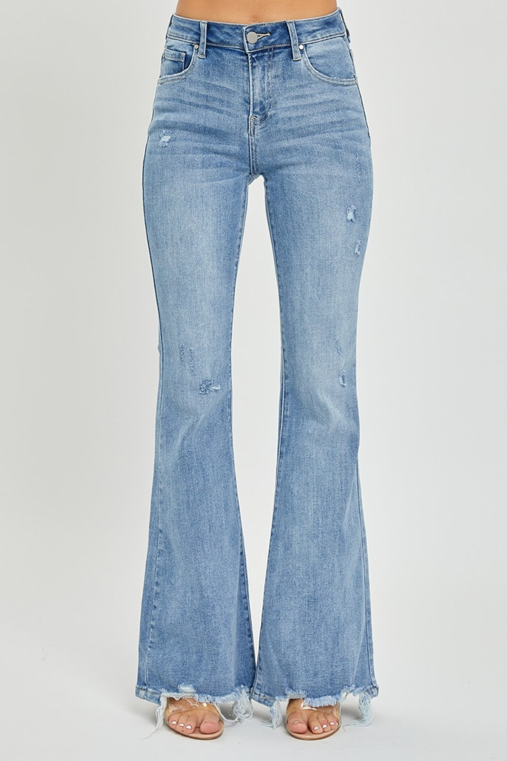 Risen High-Rise Frayed Hem Flare Jeans - Whispering Desires Shoppe