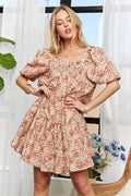 ADORA Floral Square Neck Puff Sleeve Dress - Whispering Desires Shoppe