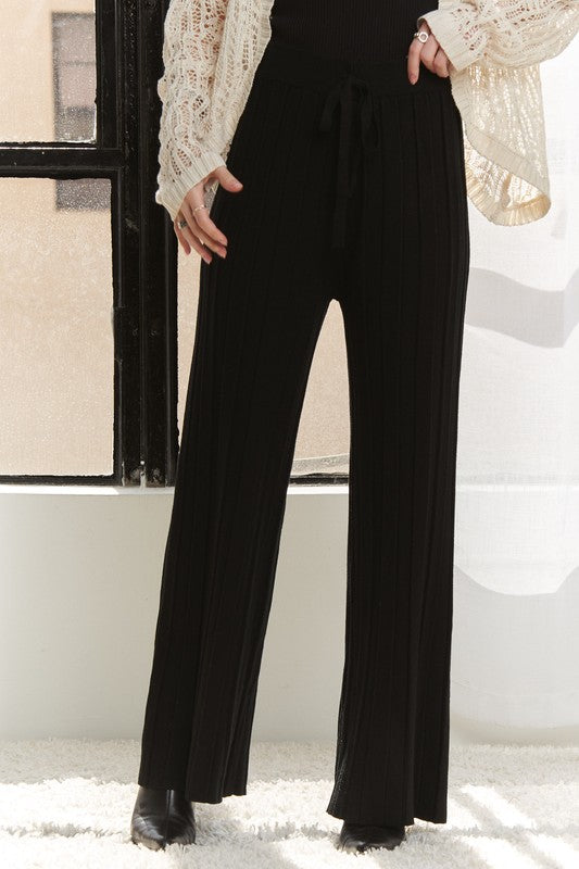 ADORA Tied Wide Leg Knit Pants - Whispering Desires Shoppe