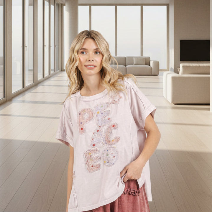 Mittoshop PEACE Round Neck Short Sleeve T-Shirt - Whispering Desires Shoppe