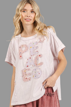 Mittoshop PEACE Round Neck Short Sleeve T-Shirt Trendsi