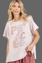 Mittoshop PEACE Round Neck Short Sleeve T-Shirt Trendsi